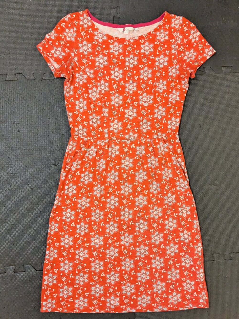 boden retro orange floral sheath 2 dress knee length mod scoop neck pockets